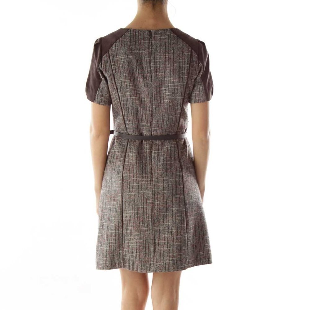 RYAN NEW YORK Brown Tweed Swede Belted Work Dress - Picture 3 of 3